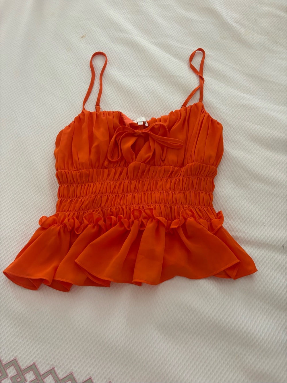 Orange Smocked Ruffle Cami Top